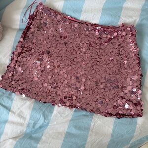 Pink Sequin Mini Skirt
